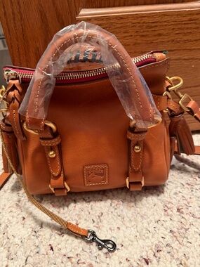 Dooney & Bourke Nano Leather Satchel in Saddle/Tan.